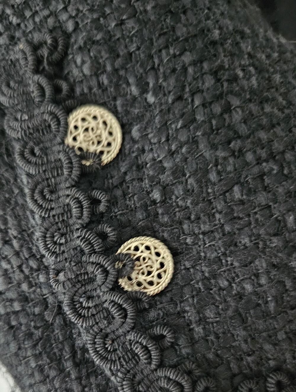 ZARA Black Textured Tweed Military Style Jacket Gold Filigree Buttons Size S - Picture 4 of 9